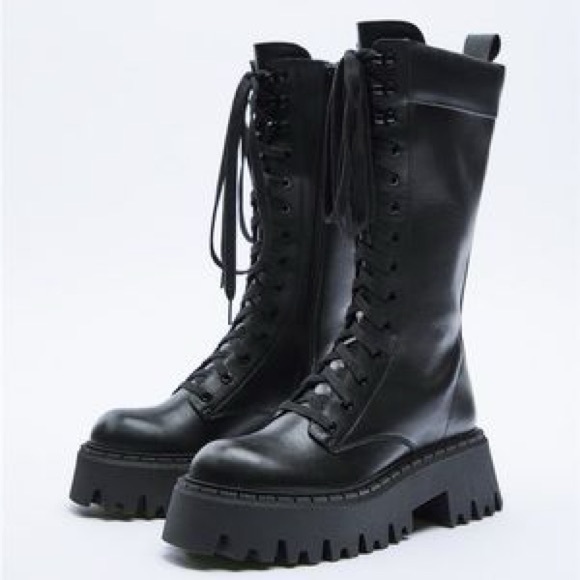 Zara lace leather boot and treaded sole - Picture 1 of 5